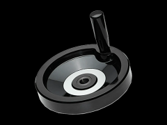 实心塑胶手轮 旋转式手柄, 安装孔碳钢染黑, 阳极