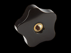 重型星型旋钮 低平式, 带黄铜轮毂和通孔内螺纹